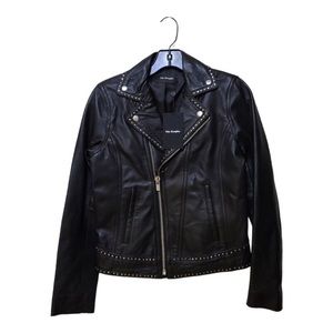 THE KOOPLES NWT LEATHER STUDDED MOTORCYCLE JACKET Women’s Size-XS Black